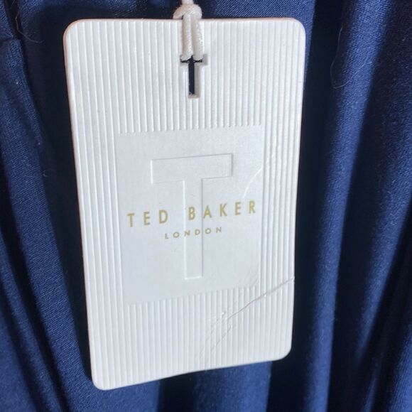 Ted baker London elvasi wrap front jersey dress blue puff sleeve drapey new 6us - Picture 7 of 9